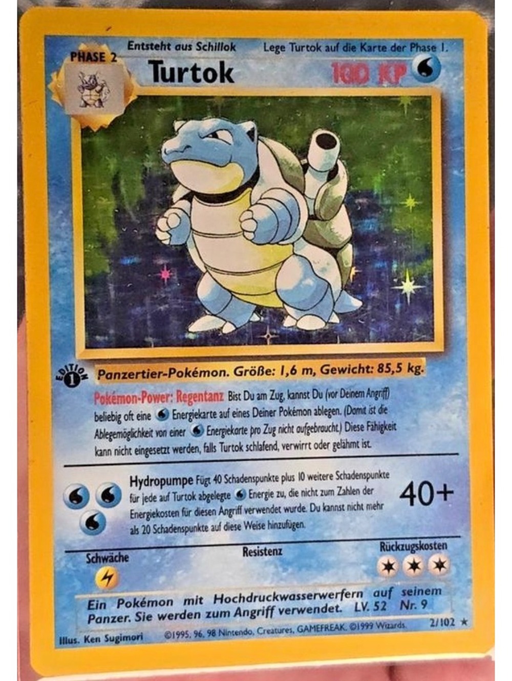1999 Pokemon German Base Set 1st Edition Turtok Blastoise 2/102 Holo Rare